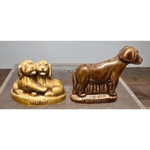2 Vintage Wade England Ceramic Dog Figurines Red Rose Tea